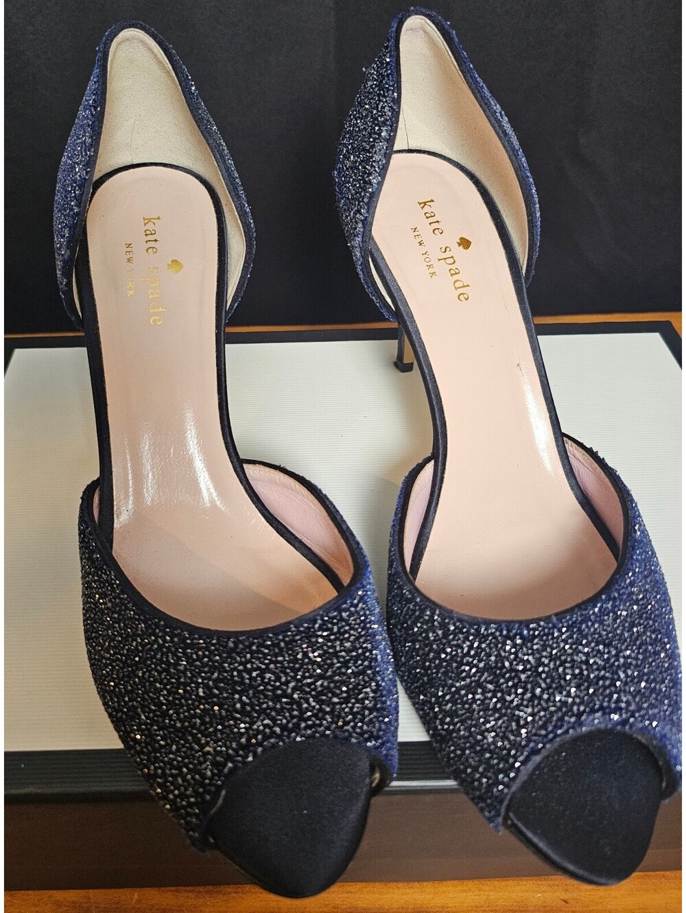 Kate Spade Heels Blue Womens 8 Sparkles Peep Toe Shoes